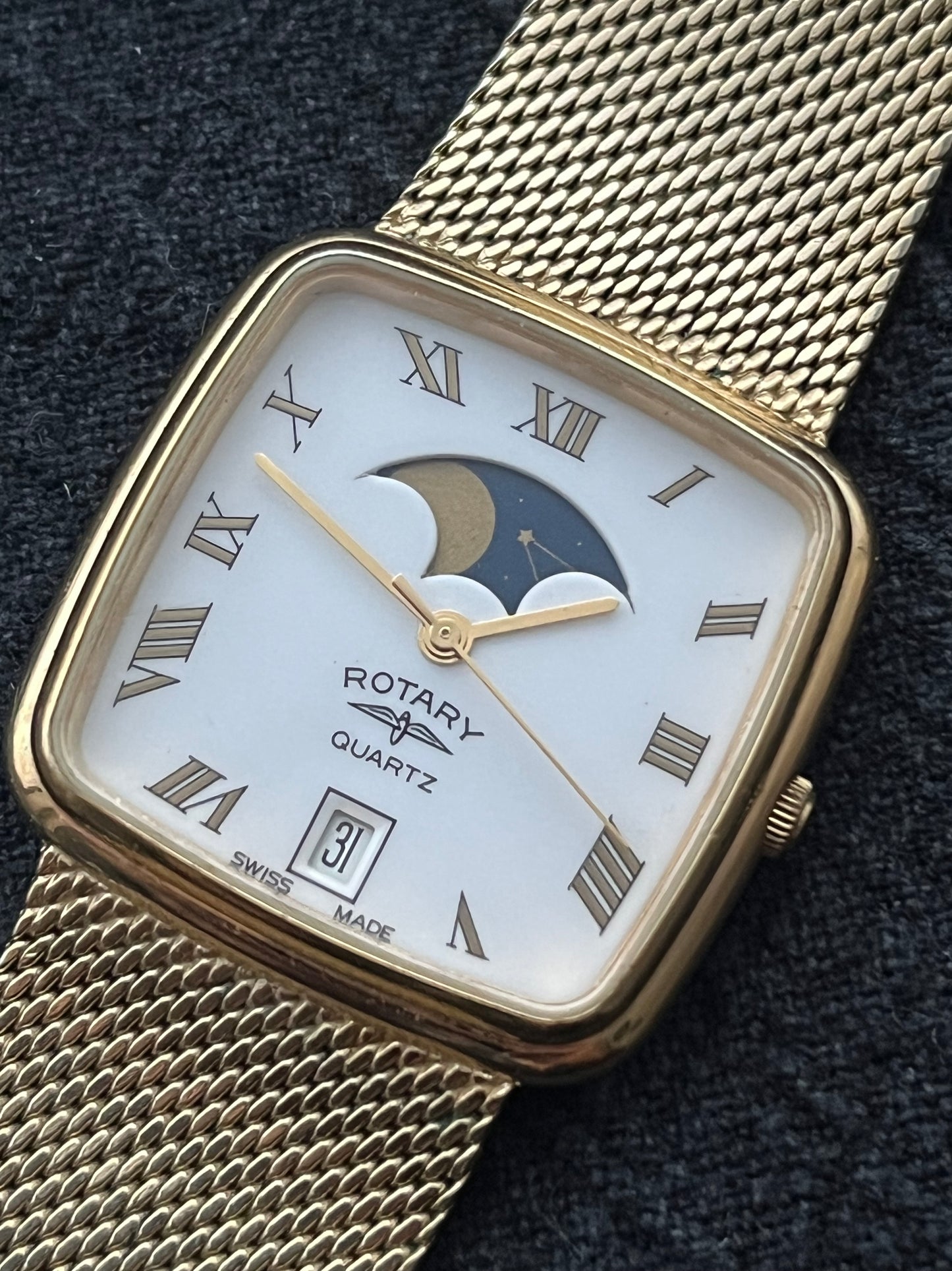 Rotary MoonPhase Tank Swiss Made Boxed