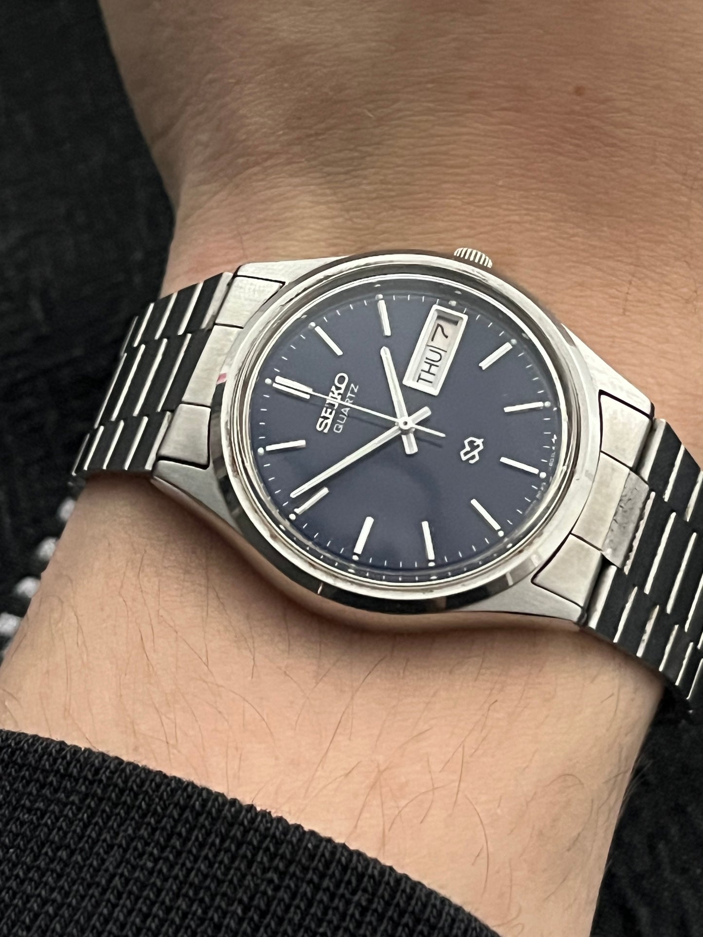 Seiko SQ Day Date Silver-Blue 8C23-6010 From 1994