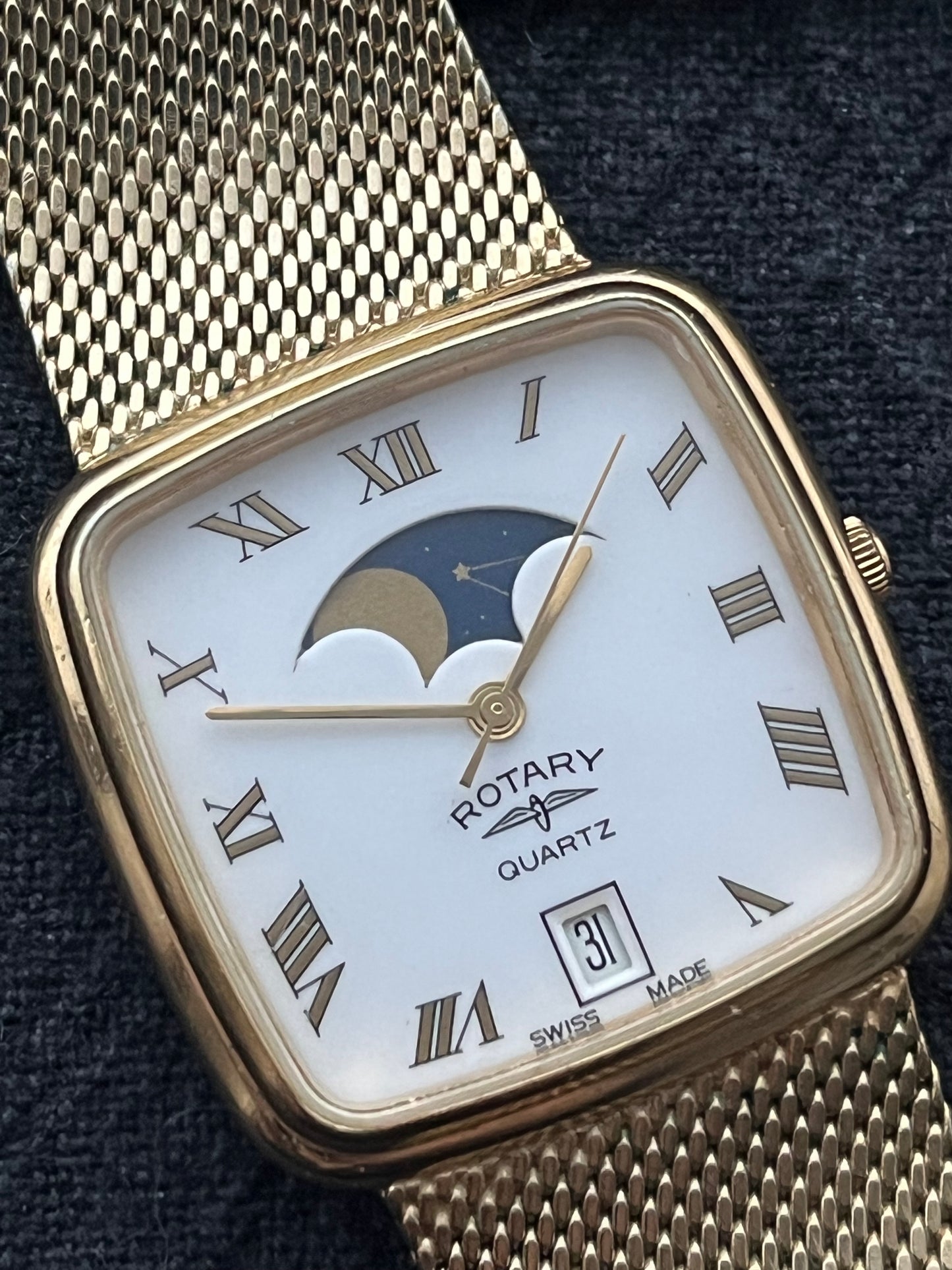 Rotary MoonPhase Tank Swiss Made Boxed